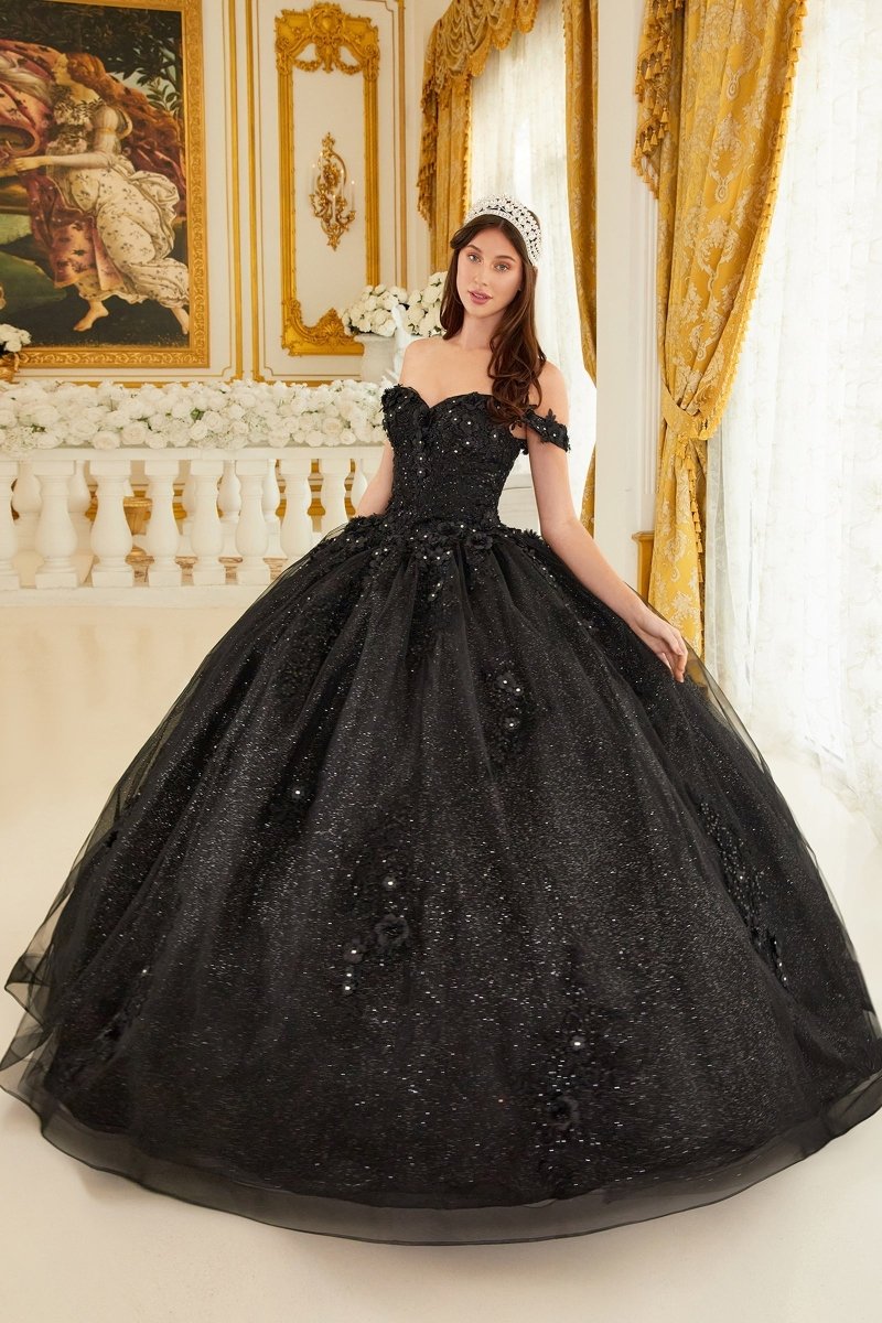 Negro Corto Vestidos De 15 Negro Con Plateado 15702 BALL GOWN