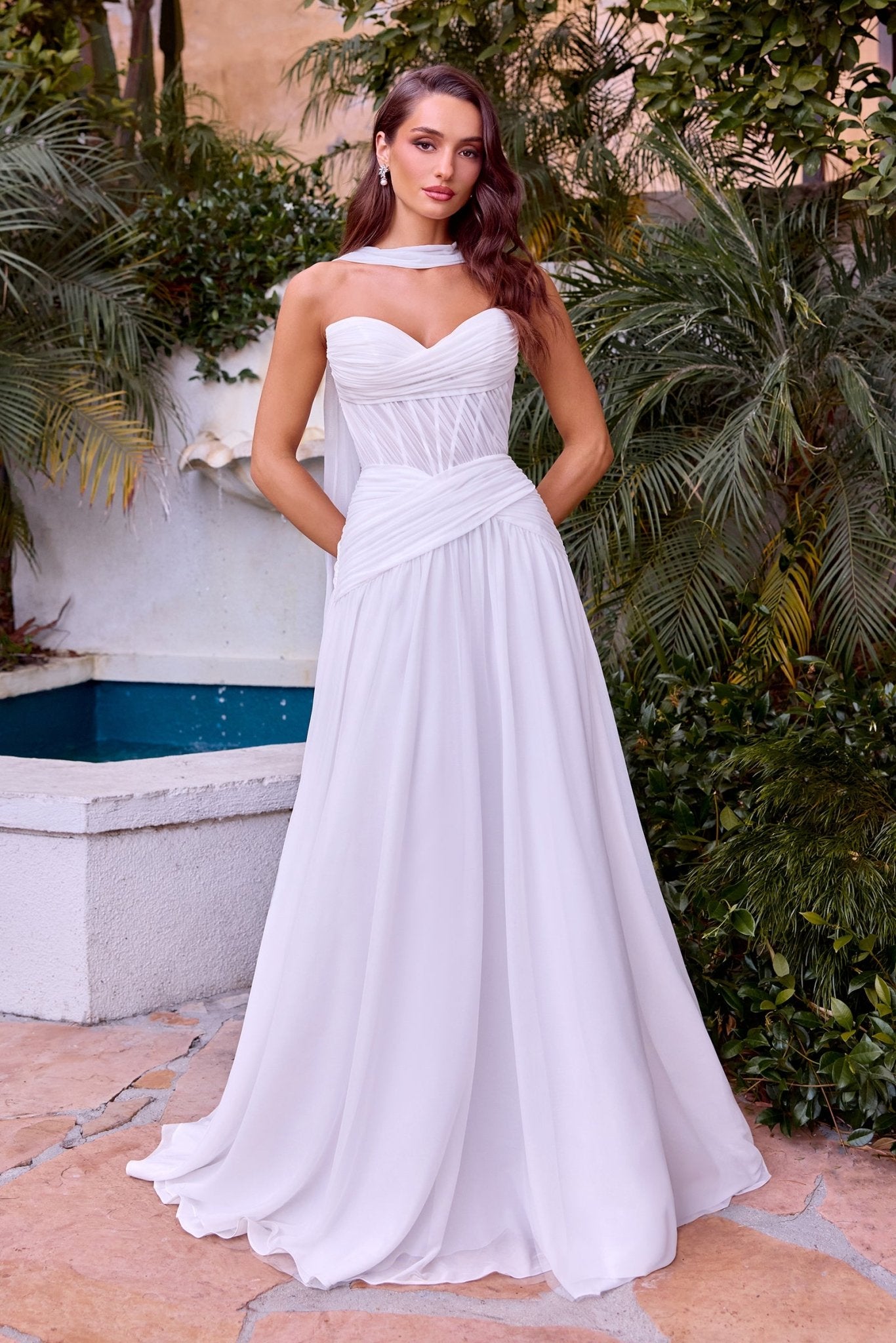 divine devotion white embroidered pleated strapless maxi dress White Strapless Pleated Tulle Maxi Dress – Peacocks & Pearls Lexington main image 1