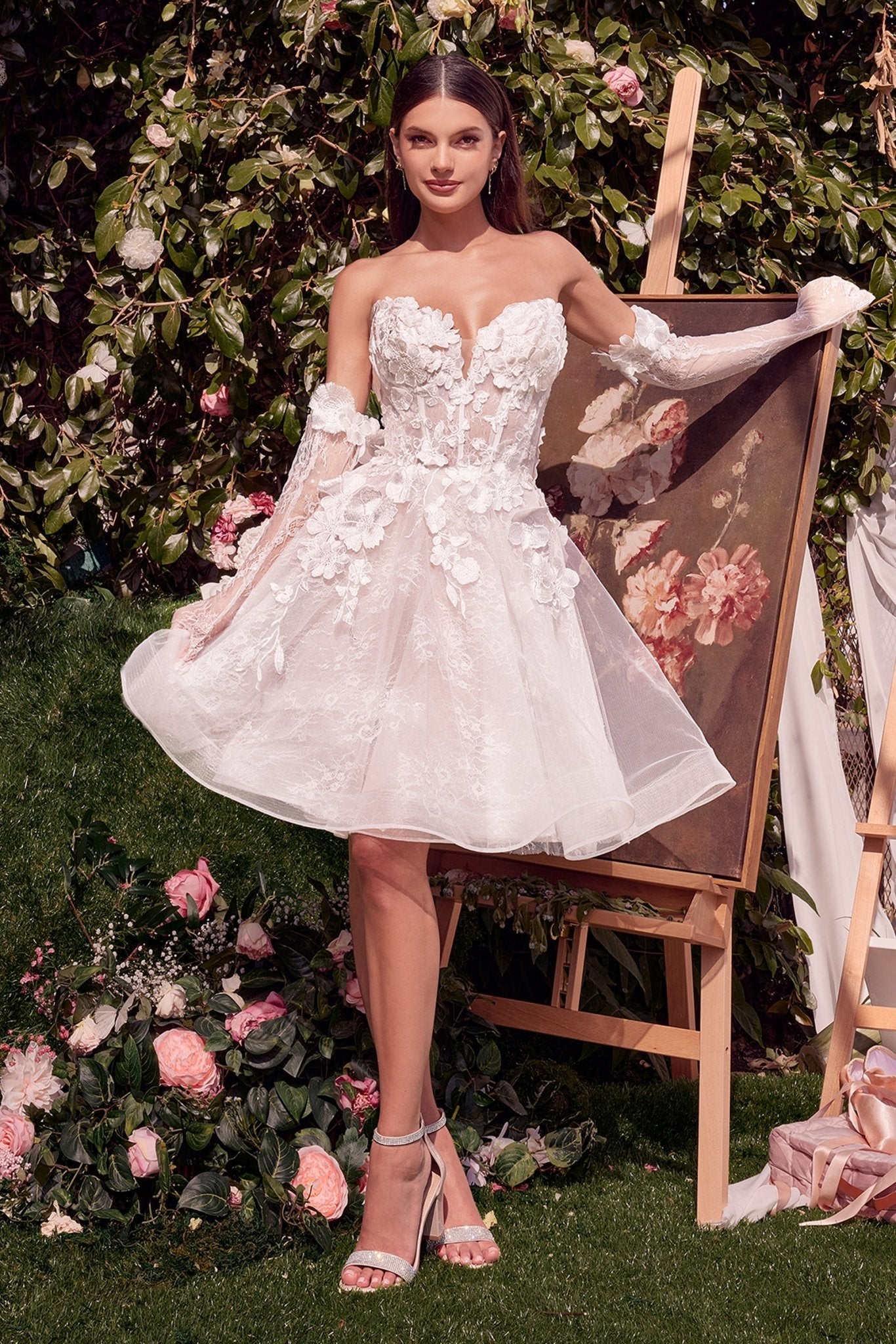 cinderella lace dress Beautiful Flower Lace Off Shoulder Party Dress by Cinderella Couture USA AS8049J Champagne / 4/XS