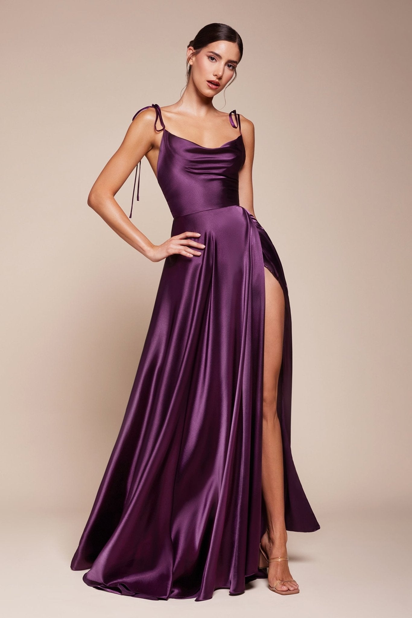 Cinderella Mauve Purple Satin outlet Cowl Neck A-line Wedding guest Formal Dress 4