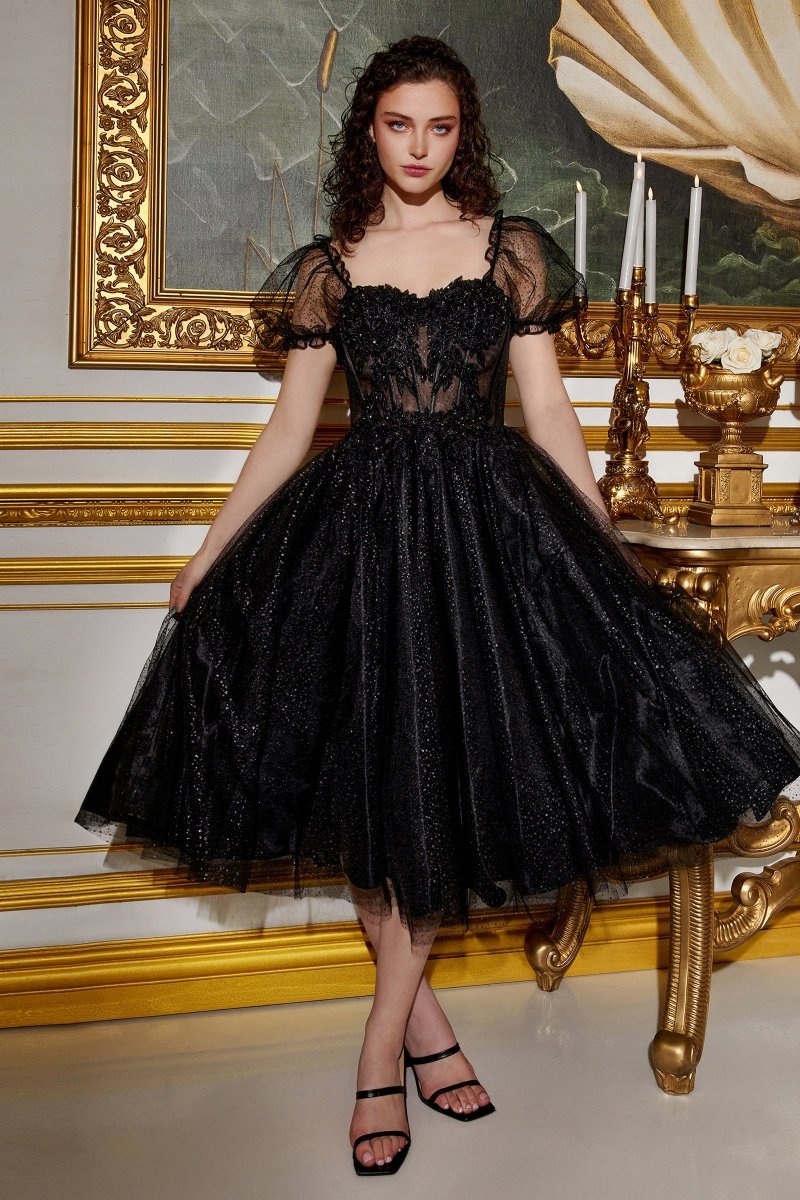 Ladivine CD0187 - A-Line Tea Length Dress