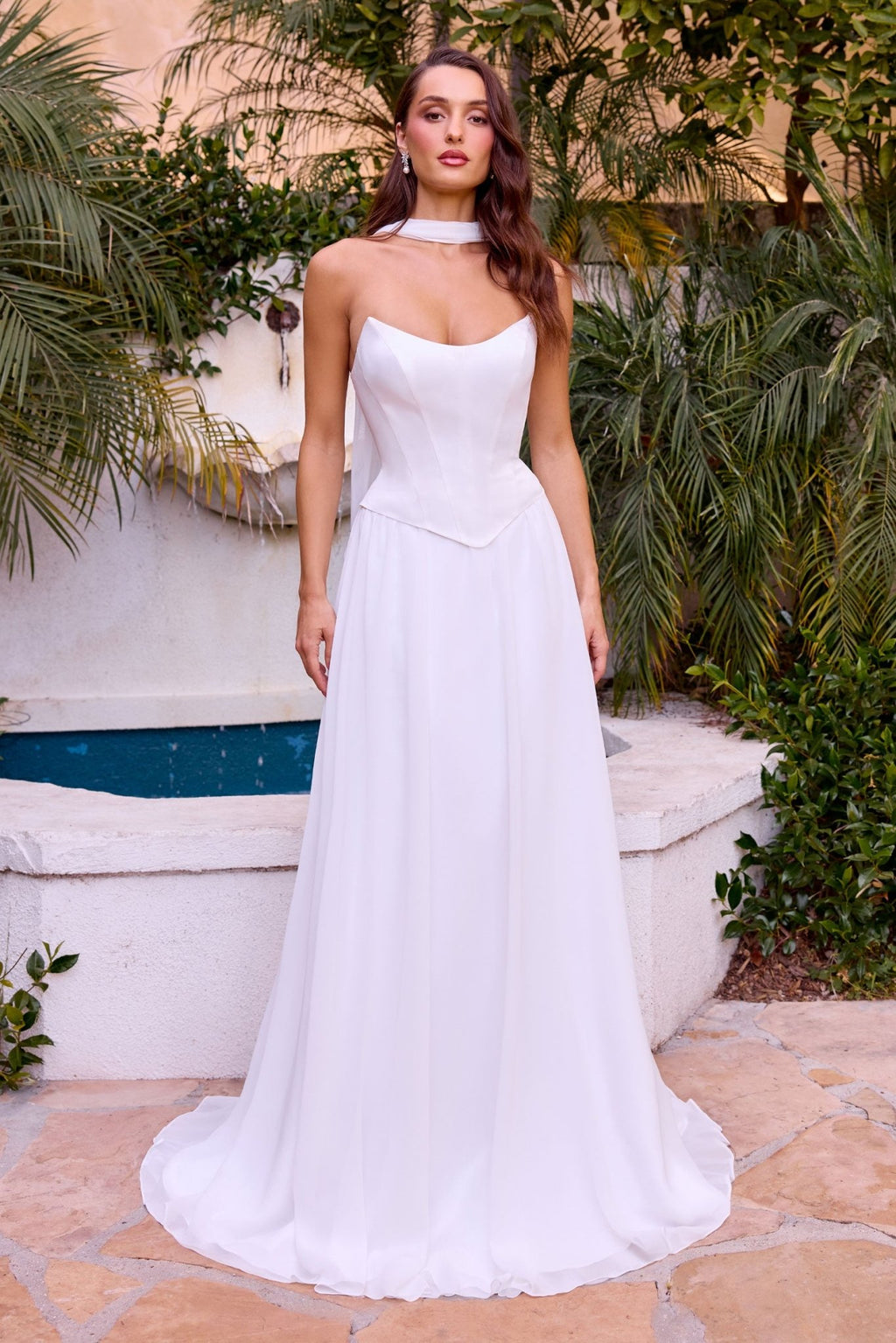 cinderella white dress CD386W | A-LINE – Ladivine by Divine Tulle with high front Sherri Hill 58071 - Neck Size:15 _okendo:syndication_key:CL129887002