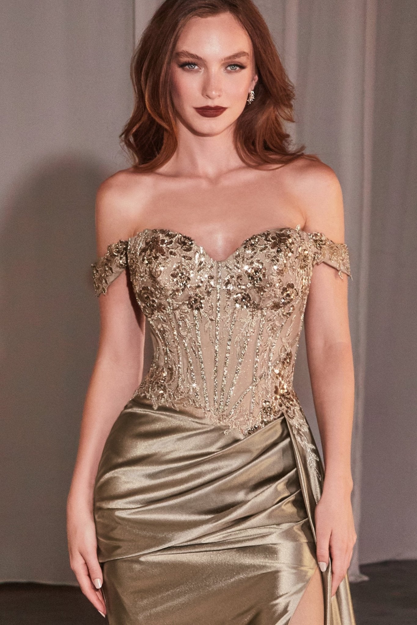 off the shoulder long prom dress ladivine cd803 Embellished Sweetheart Prom Dress
