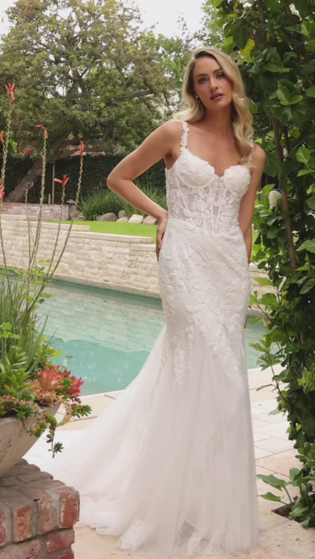 Lace Applique Mermaid Wedding Dress by Ladivine CDS432W 16 / Off White